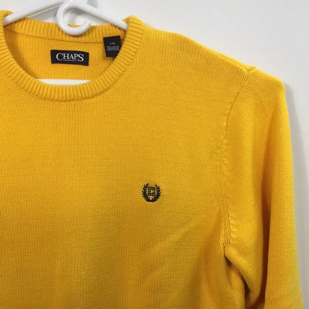 Chaps Knit Sweater Yellow‎ Crewneck Cotton Pullover Mens Size L/G